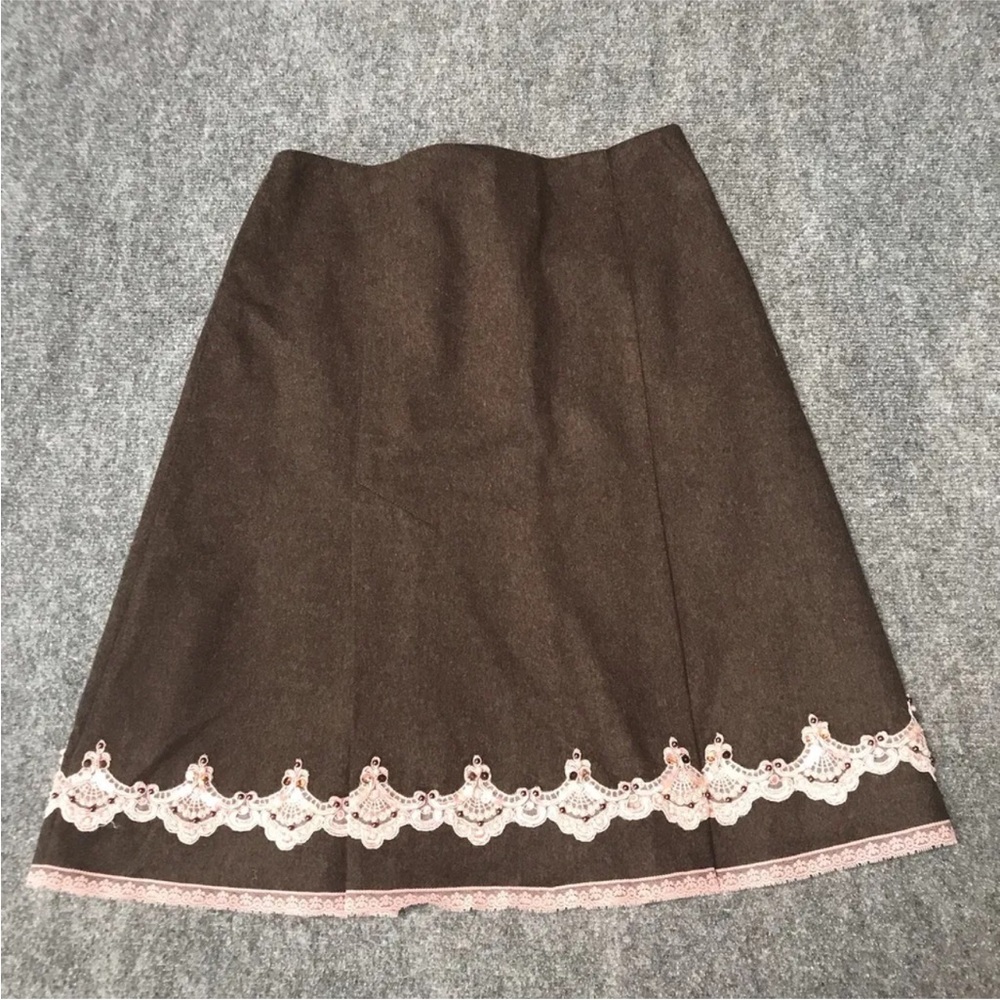 Vintage Y2K Express Skirt 6 Wool Brown Lace Beaded Pearls 
Fairy Grunge